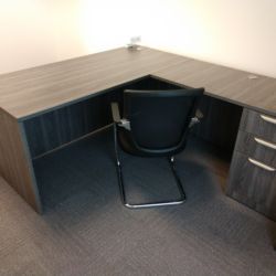 $525 Gray Driftwood Laminate L Desk
